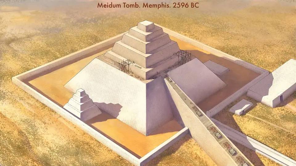 Schermata di caricamento di Egypt: Old Kingdom con la piramide di Meidum e la scritta 2596 BC