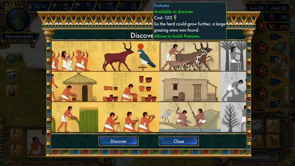 Tabellone delle scoperte di Predynastic Egypt con il riquadro dei pascoli da 120 persone